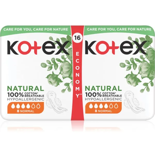 Kotex Natural Normal – Serviettes Hygiéniques pour Femme, 16 Pièces